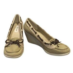 Dexter Womens Canvas & Leather Wedge Shoes Size 8 Beige